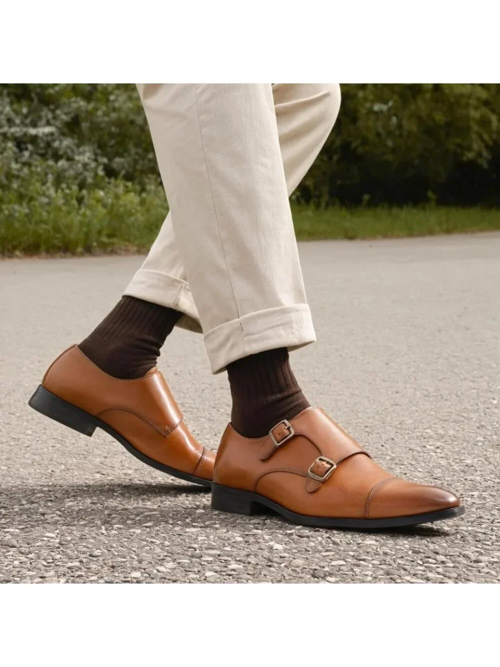 Men's Brown 1 Imported 100% Synthetic Dress Shoes for Monk Strap Loafers